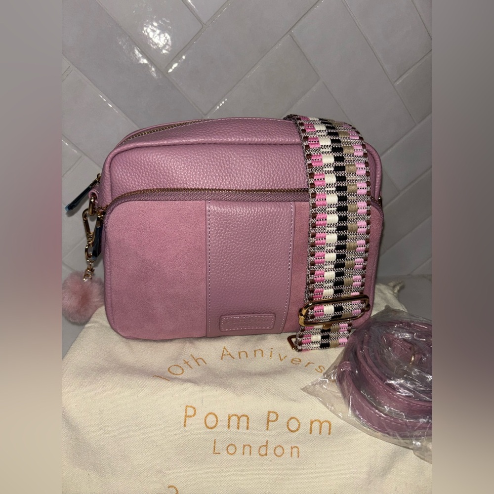 Pom Pom Pompom London pink suede Original Plus Crossbody Bag purse BCA 2025 NEW